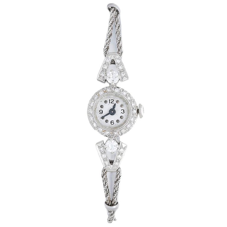 Ladies White Gold Diamond Small Manual Wristwatch at 1stDibs