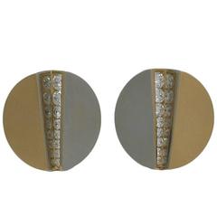 Yellow and White Gold Diamond Disc Earrings