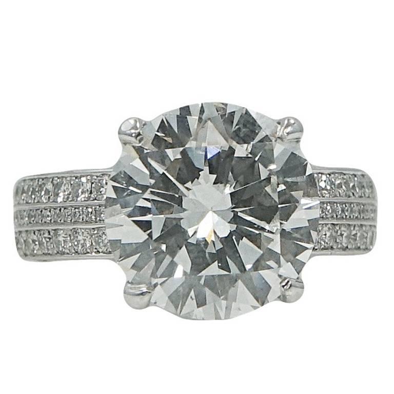  5.13 Carat Round Brilliant Diamond Platinum Engagement Ring For Sale