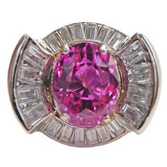Stunning Retro 7.35 Carat Pink Sapphire Diamond Platinum Ring 2