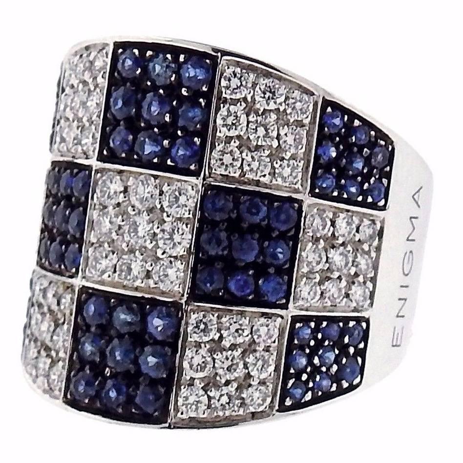 G. Bulgari Enigma Sapphire Diamond Gold Checkered Ring