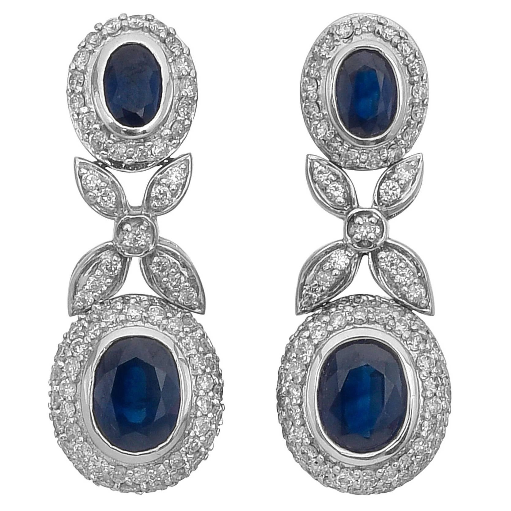 Sapphire Diamond Gold Foliate Drop Earrings