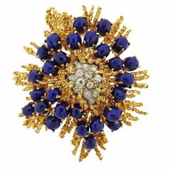 1970s Lapis Diamond Gold Brooch Pin 10