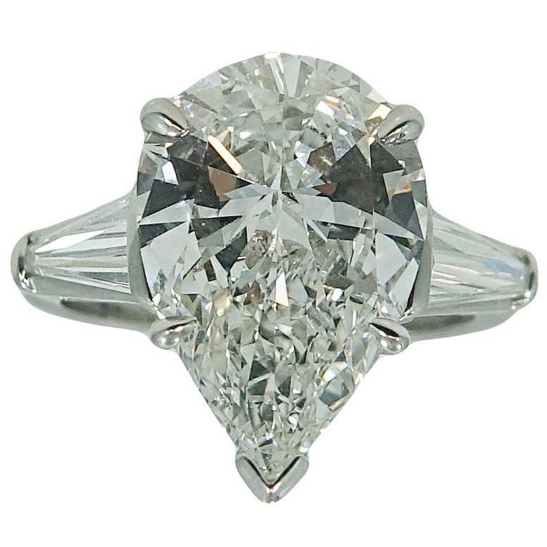  5.04 Carat Pear Shaped Diamond Platinum Engagement Ring For Sale