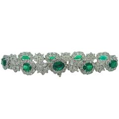 Oval Cut 9.90 Carat Emerald Diamond Platinum Bracelet 9