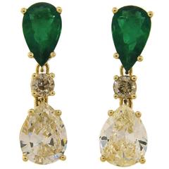 Emerald Diamond Yellow Gold Interchangeable Drop Earrings 1