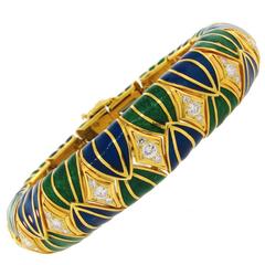 1980s David Webb Diamond Enamel Yellow Gold Bracelet 3