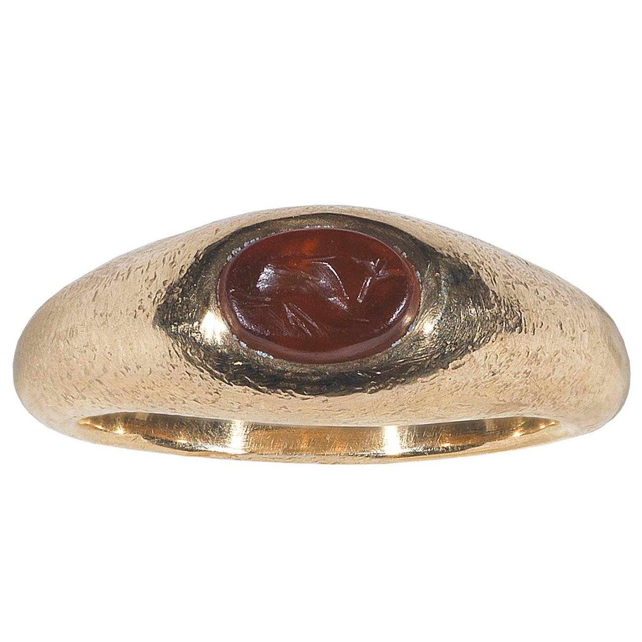 1st Century AD Roman Empire Carnelian Dolphin Intaglio Ring