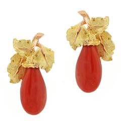 Buccellati Ox Blood Coral Gold Earrings