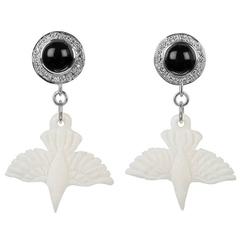 Onyx Bone Diamond Gold Bird Earrings by Tessa Packard, London 4