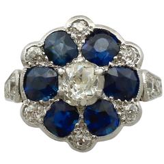 1910s Antique 1.38 Carat Sapphire and Diamond Yellow Gold Ring 12