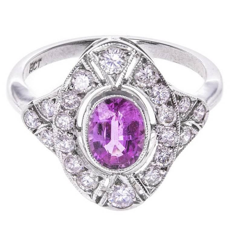 1.00 Carat Pink Sapphire Diamond Cocktail Ring For Sale