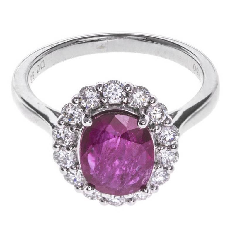 1.33 Carat Ruby Diamond Gold Ring For Sale