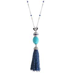 Turquoise Blue Sapphire Diamond Tassel Necklace