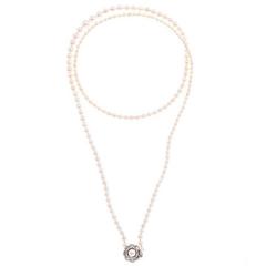 1920s Art Deco Diamond Gold Clasp Pearl Necklace