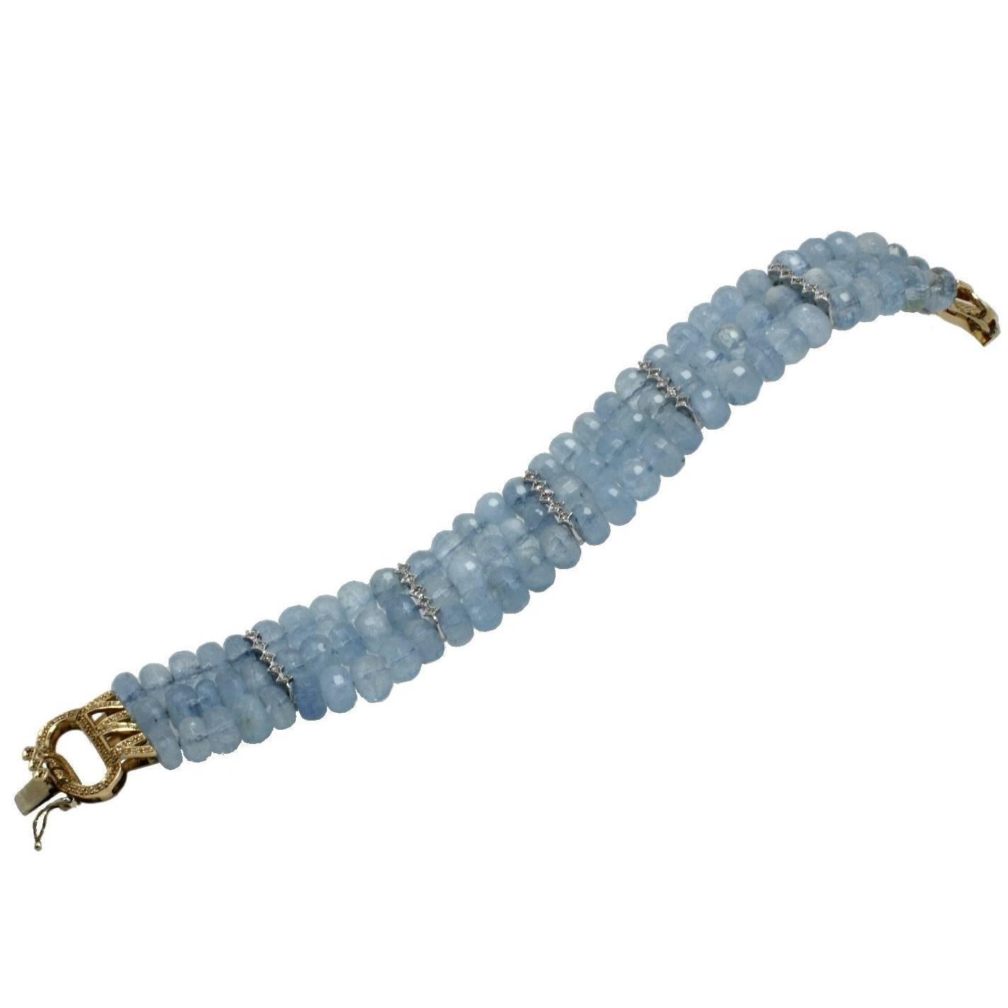 Bracelet d'aigue-marine et de diamant en or en vente