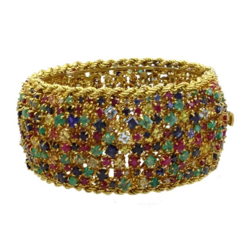 Luise Gold Diamond Sapphire Ruby Emerald Aquamarine Clamper Bracelet