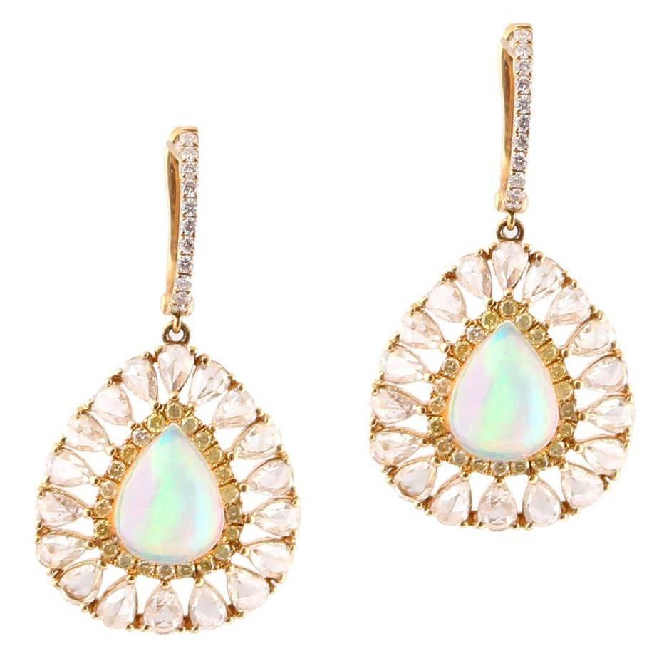 Ethiopian Opal Yellow and White Diamond Earring For Sale