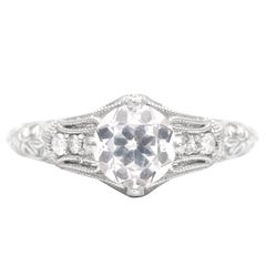 Hand Engraved 1.02 Carat Diamonds Platinum Engagement Ring