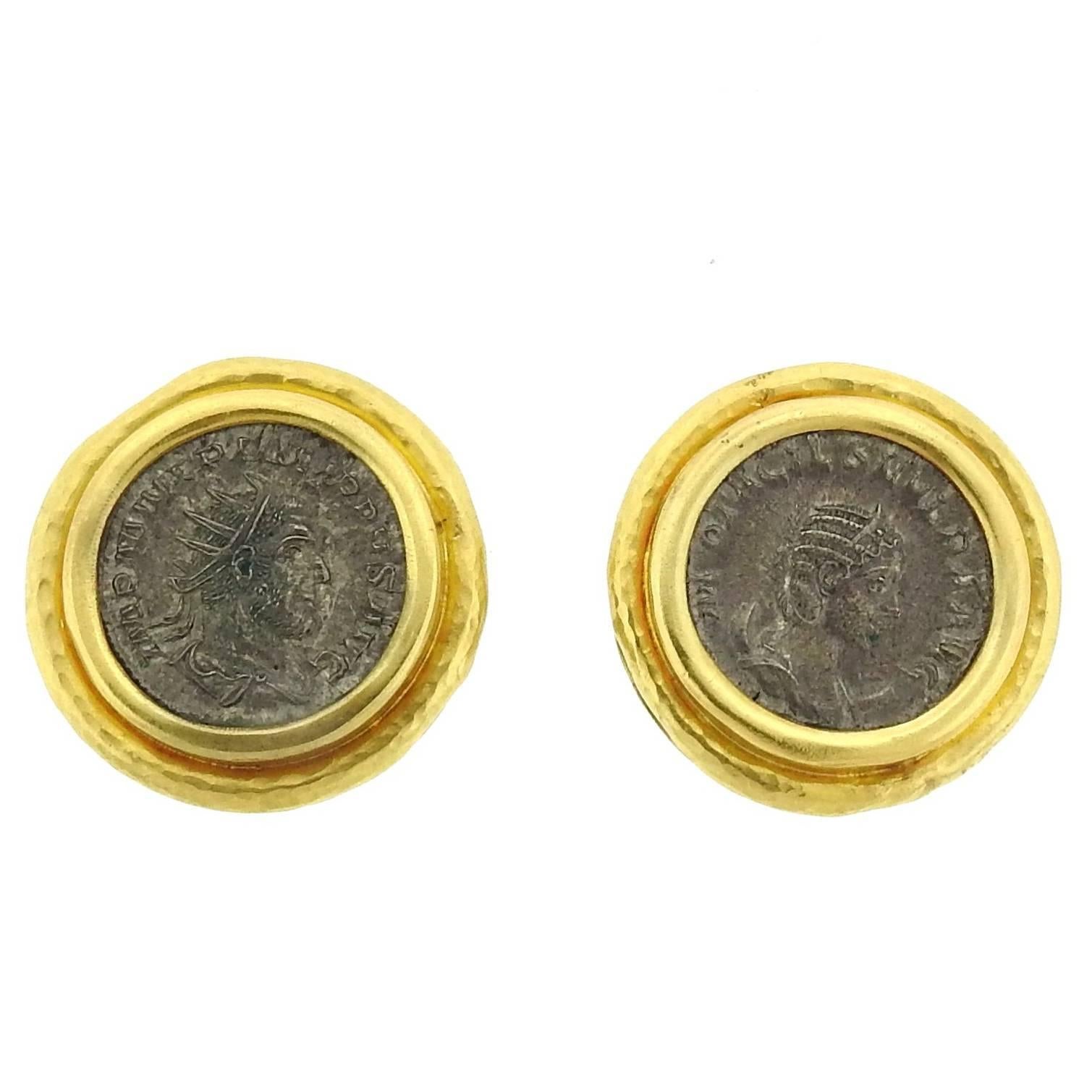 Large Elizabeth Locke Coin Gold Earrings