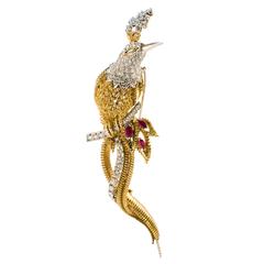 Cartier Ruby Emerald Diamond Gold Bird Brooch 11