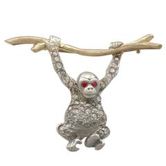 Antique Victorian 1880s Ruby Diamond Silver Yellow Gold Orangutan Brooch 6