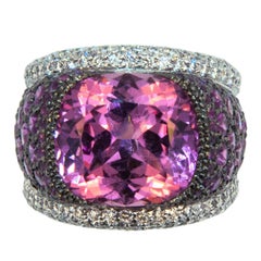 Laura Munder Pink Tourmaline Pink Sapphire Diamond Blackened White Gold Ring