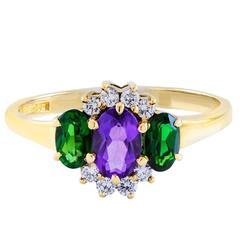 Amethyst Tourmaline Diamond Three-Stone Ring 9