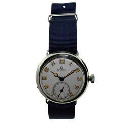 Omega Nickel Silver Military Campaign Style Wristwatch