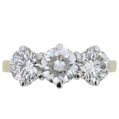 1970s 2.25 Carat Three-Stone Diamond Engagement Ring 1