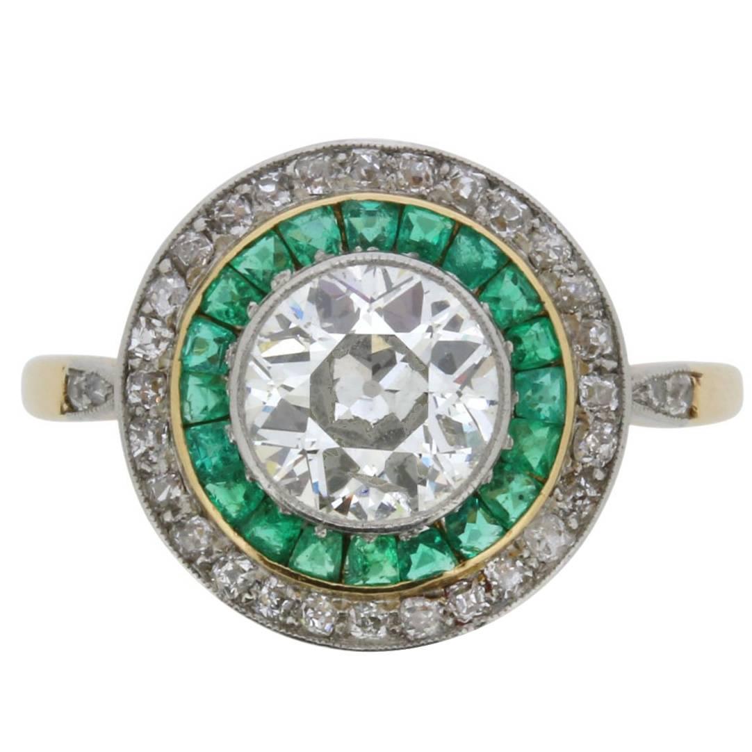 Victorian Diamond and Emerald ‘Target’ Ring, circa 1890s