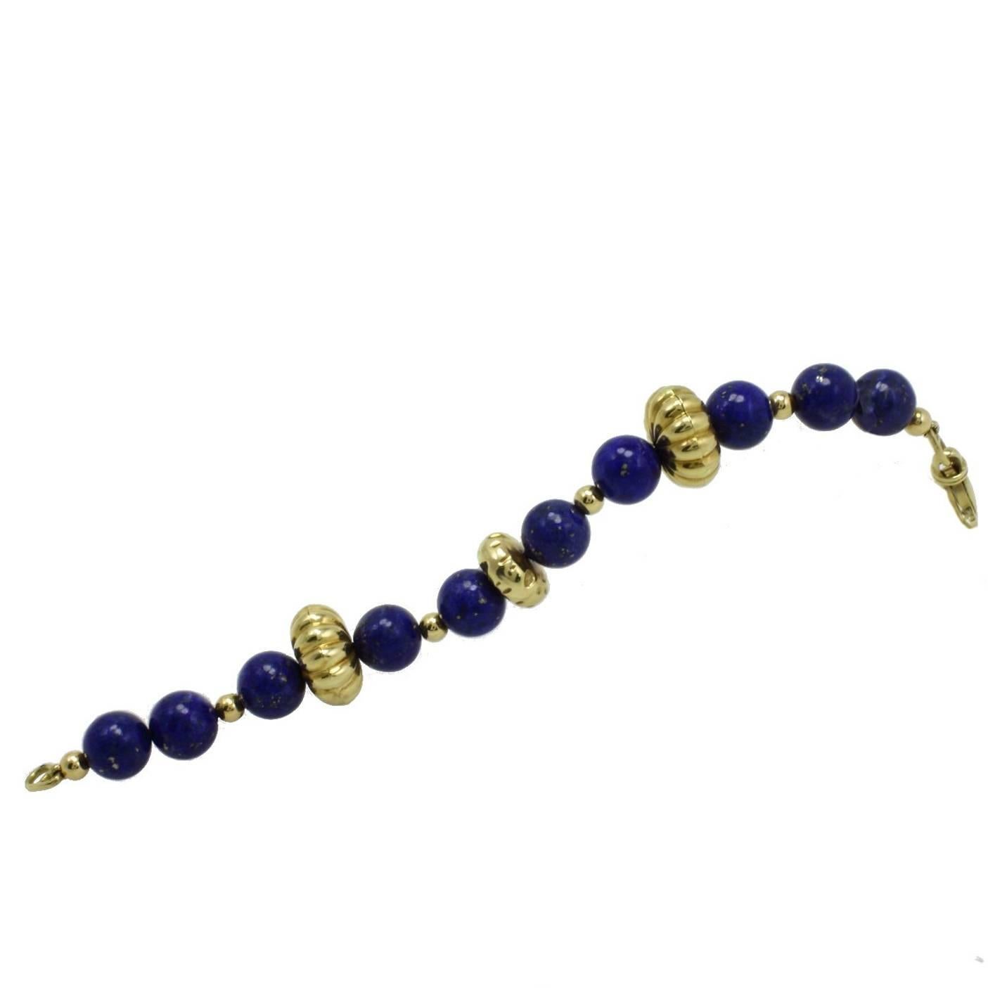  Lapis 18 kt Gold Link Bracelet For Sale