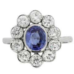 Vintage Mid-Century Sapphire and Diamond Halo Ring, circa 1950s 6