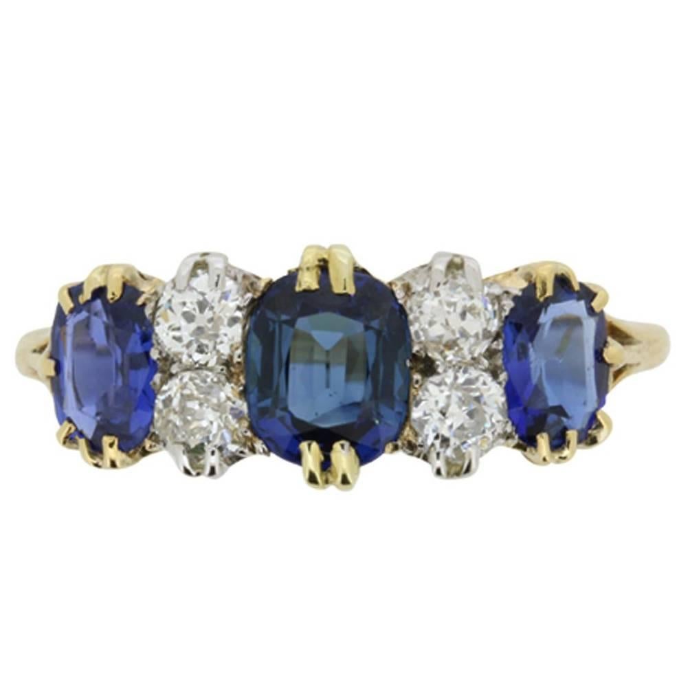 Late Victorian Sapphire and Diamond Seven-Stone Ring, circa 1900s