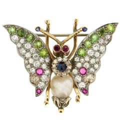Vintage Multi-Gem Butterfly Brooch, circa 1930s 2