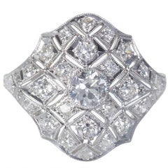 Art Deco Diamond Platinum Dome Filigree Ring