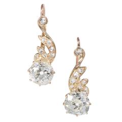 EGL Certified Old Mine Cut Diamond Rose Gold Dangle Earrings