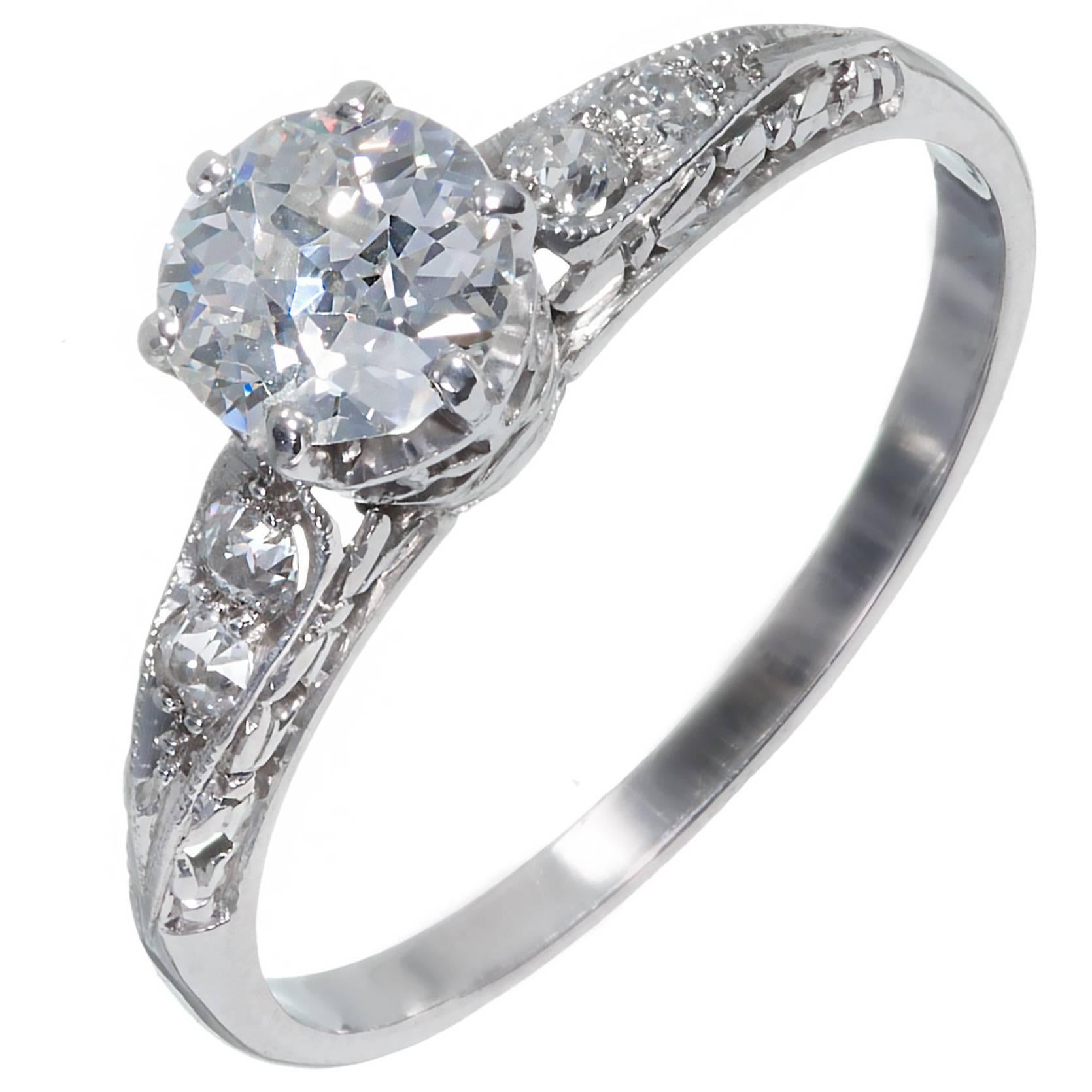 Bague de fiançailles en platine filigrane avec diamant certifié GIA de 0,70 carat