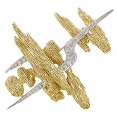 Hammerman Brothers Diamond Yellow Gold Pave Platinum Brooch 10