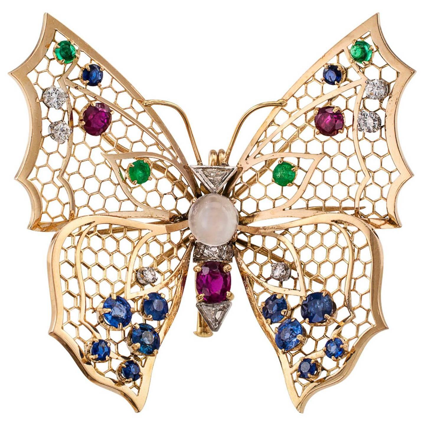 Butterfly Gold Gemstone Brooch