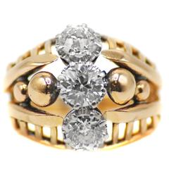 French Retro Diamond Gold Ring