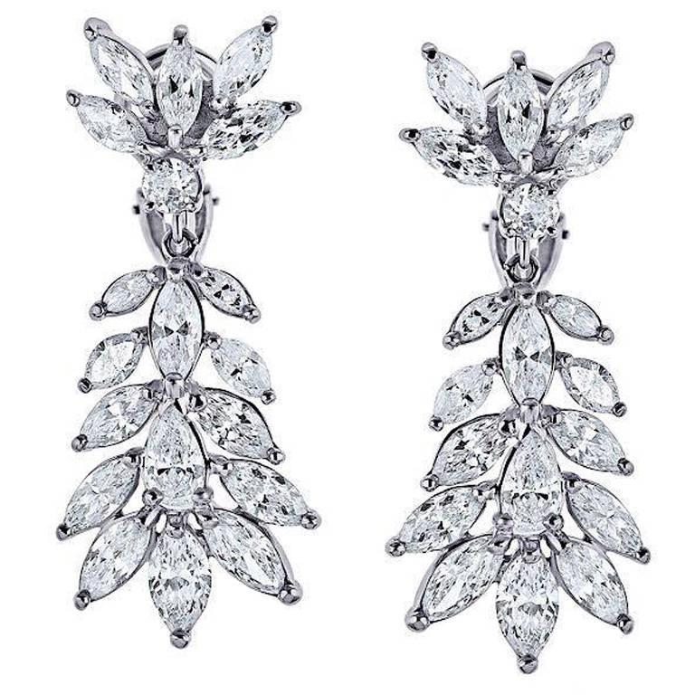 7.75 Carat Pear Shape Marquise Diamond Platinum Earrings