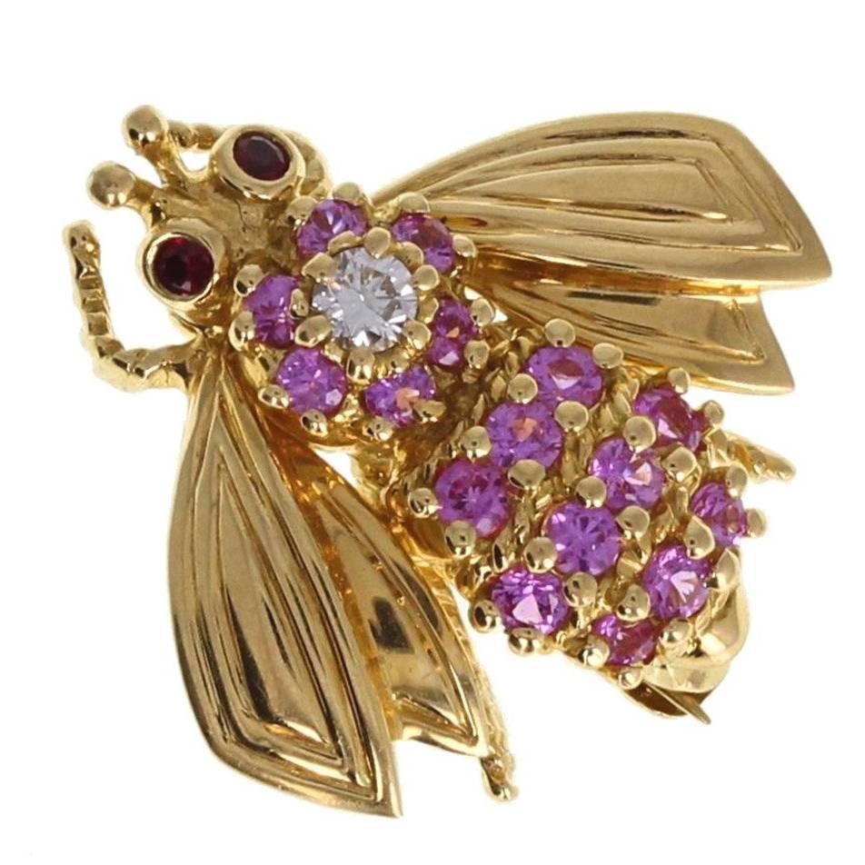 Tiffany & Co. Pink Sapphire Diamond Gold Bee Brooch