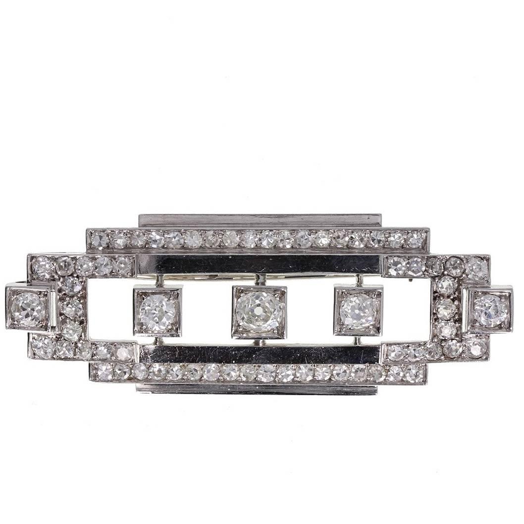 1920s Art Deco Diamond Platinum Geometric Brooch For Sale
