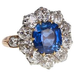 Antique No Heat Ceylon Sapphire Diamond Gold Ring 5