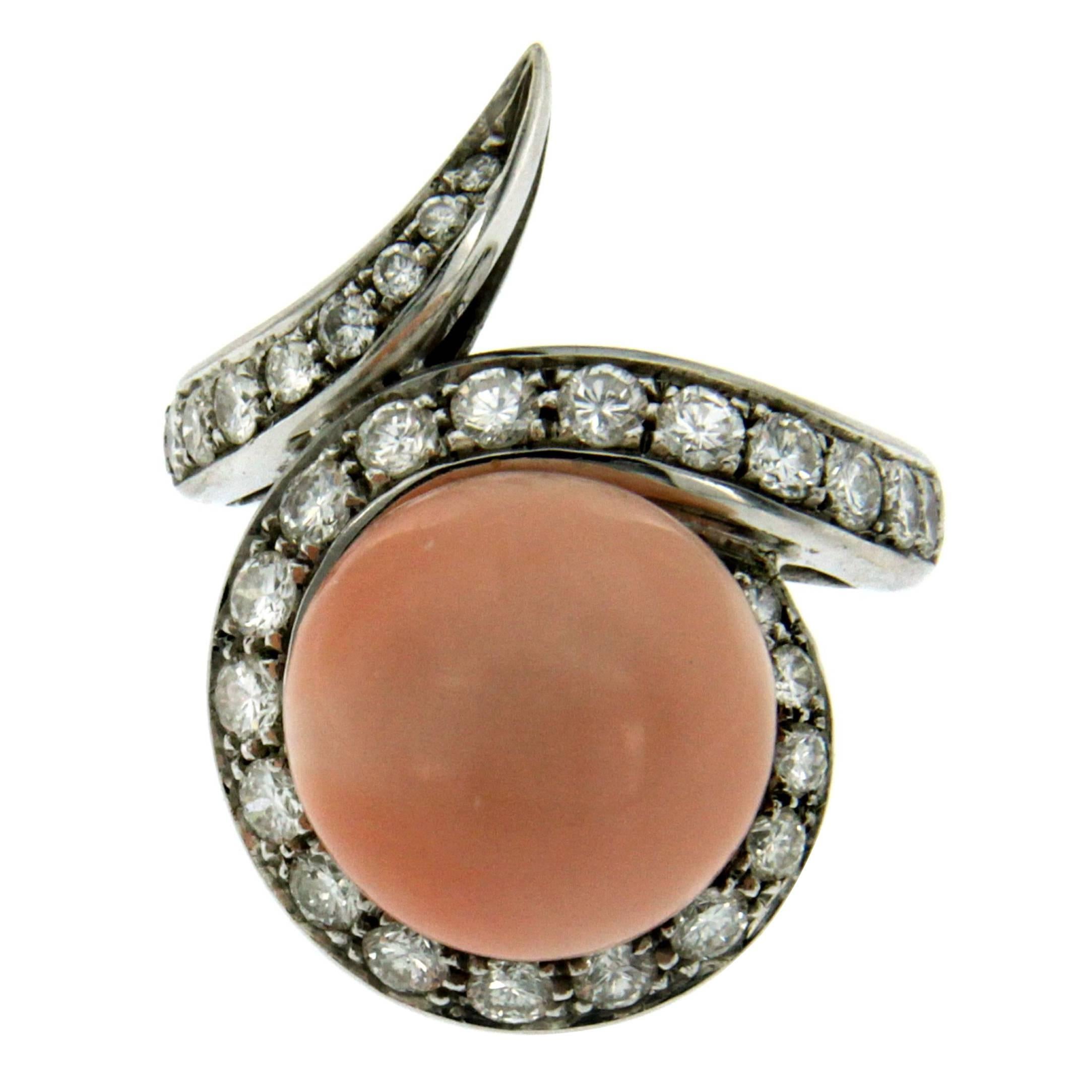 Pink Coral Diamond Gold Ring