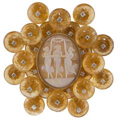 18 Karat Gold Cameo Pendant with Citrine Quartz and Diamonds
