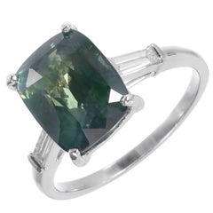 Antique Ross Pennell Art Deco Green Sapphire Diamond Platinum Engagement Ring