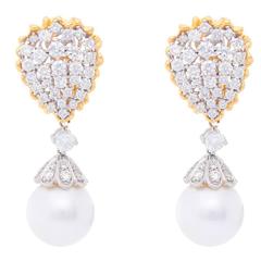 Pearl Diamond Yellow Gold Earrings 4