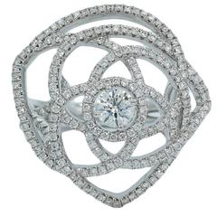 De Beers Large Diamond White Gold Enchanted Lotus Ring